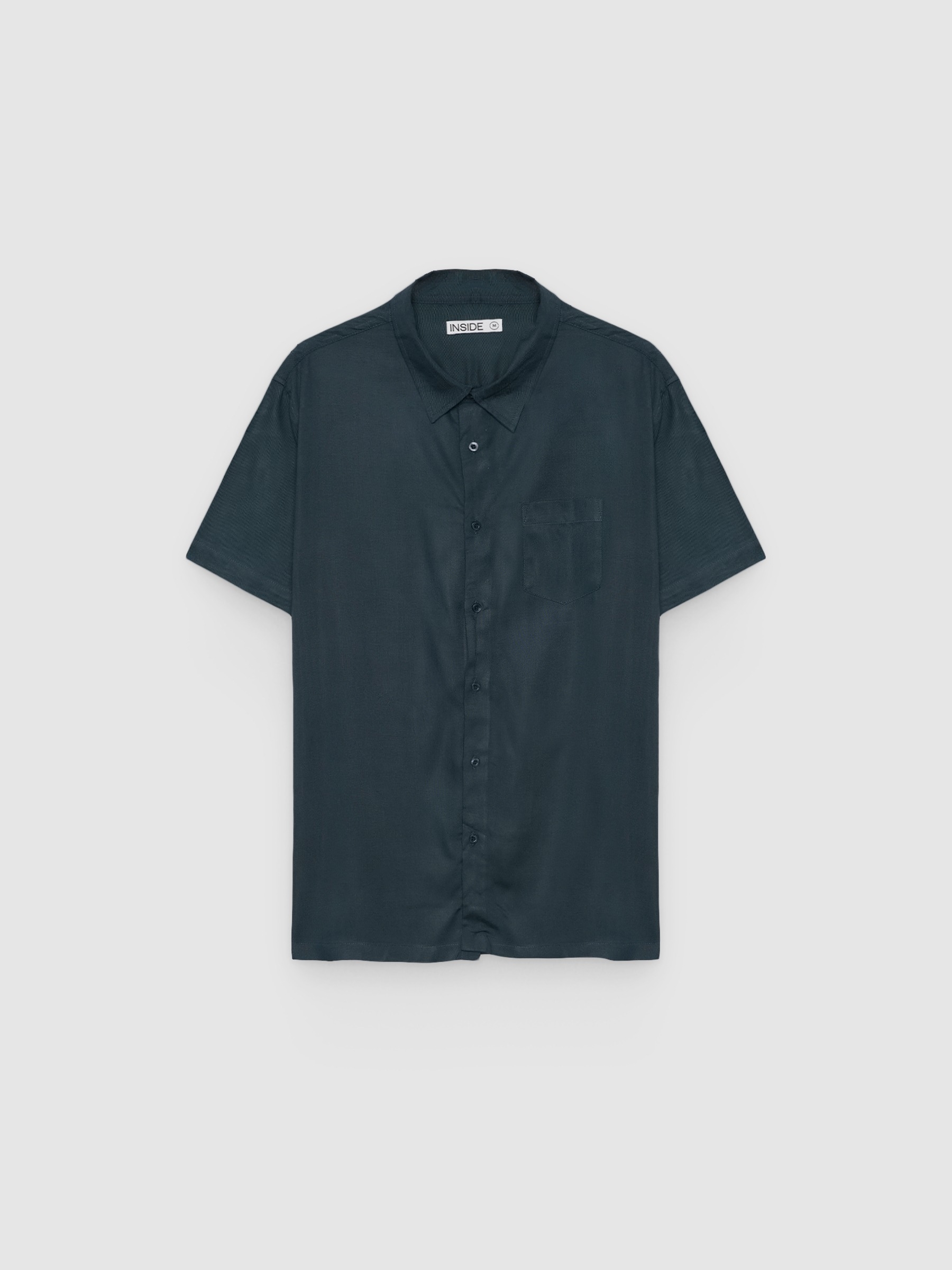 Short-sleeve linen shirt navy middle front view