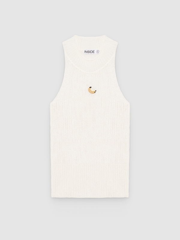 %Pto% Embroidered banana crochet halter top white front view
