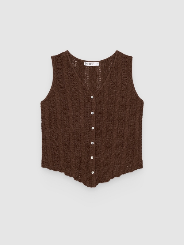  Top punto calado slim botones chocolate vista frontal