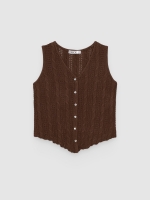 %Pto% Top punto calado slim botones chocolate vista frontal