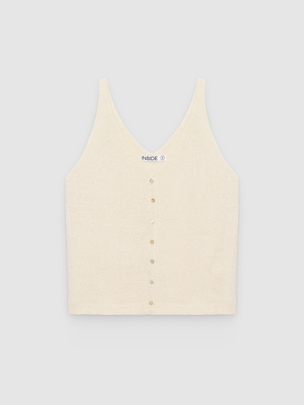  Top tirantes botones cuello pico blanco roto vista frontal