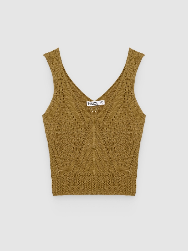 %Pto% Knitted strappy top ochre front view