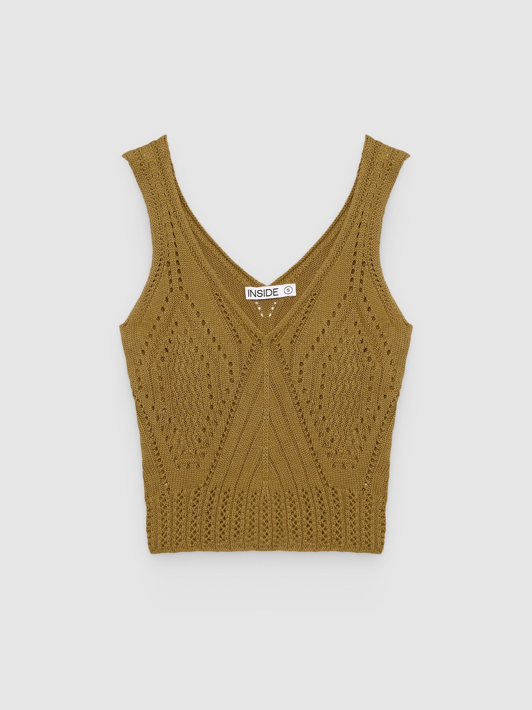 Knitted strappy top ochre middle front view