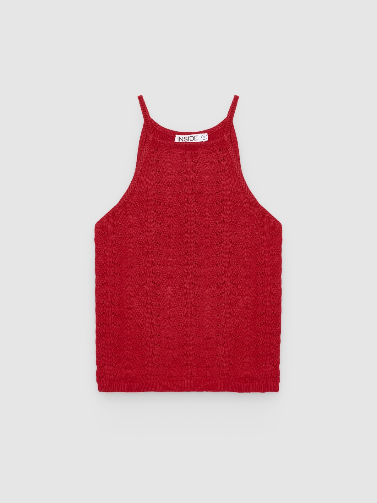 %Pto% Openwork knitted halter top carmine front view