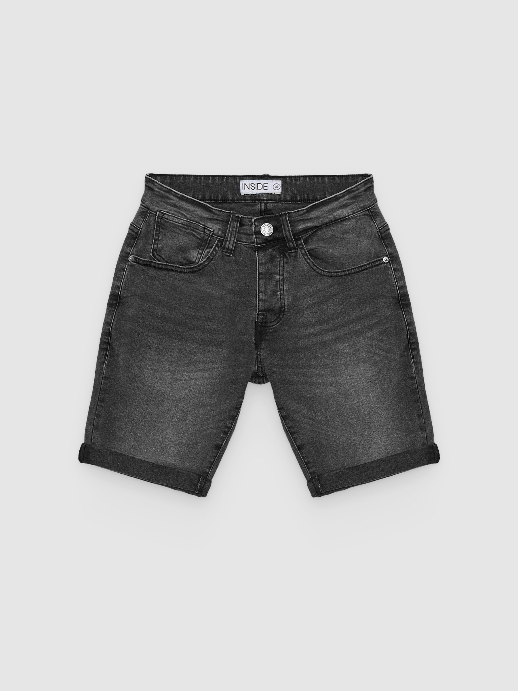 Bermuda jeans cinza lavado cinza escuro vista meia frontal