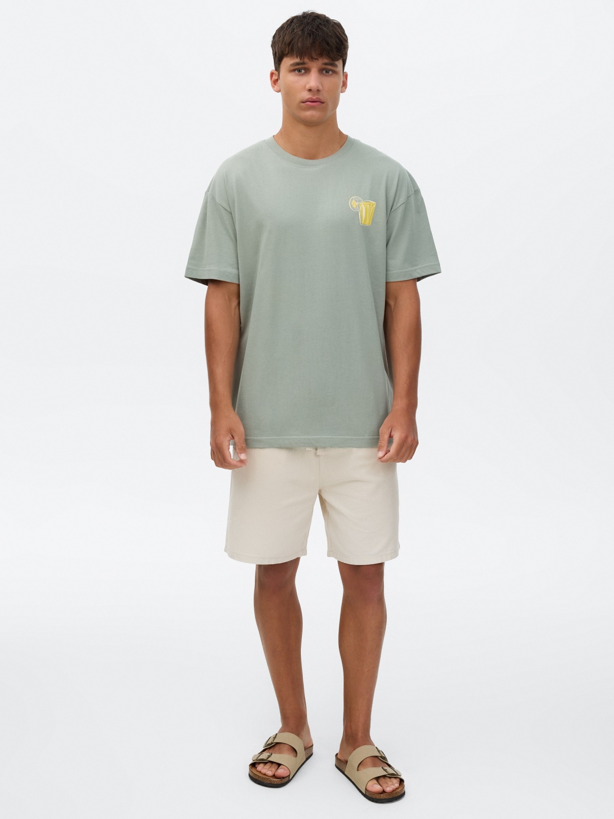 Camiseta mini print verde vista geral frontal