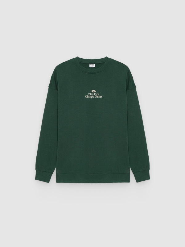  Moletom felpudo texto oversized verde escuro vista frontal