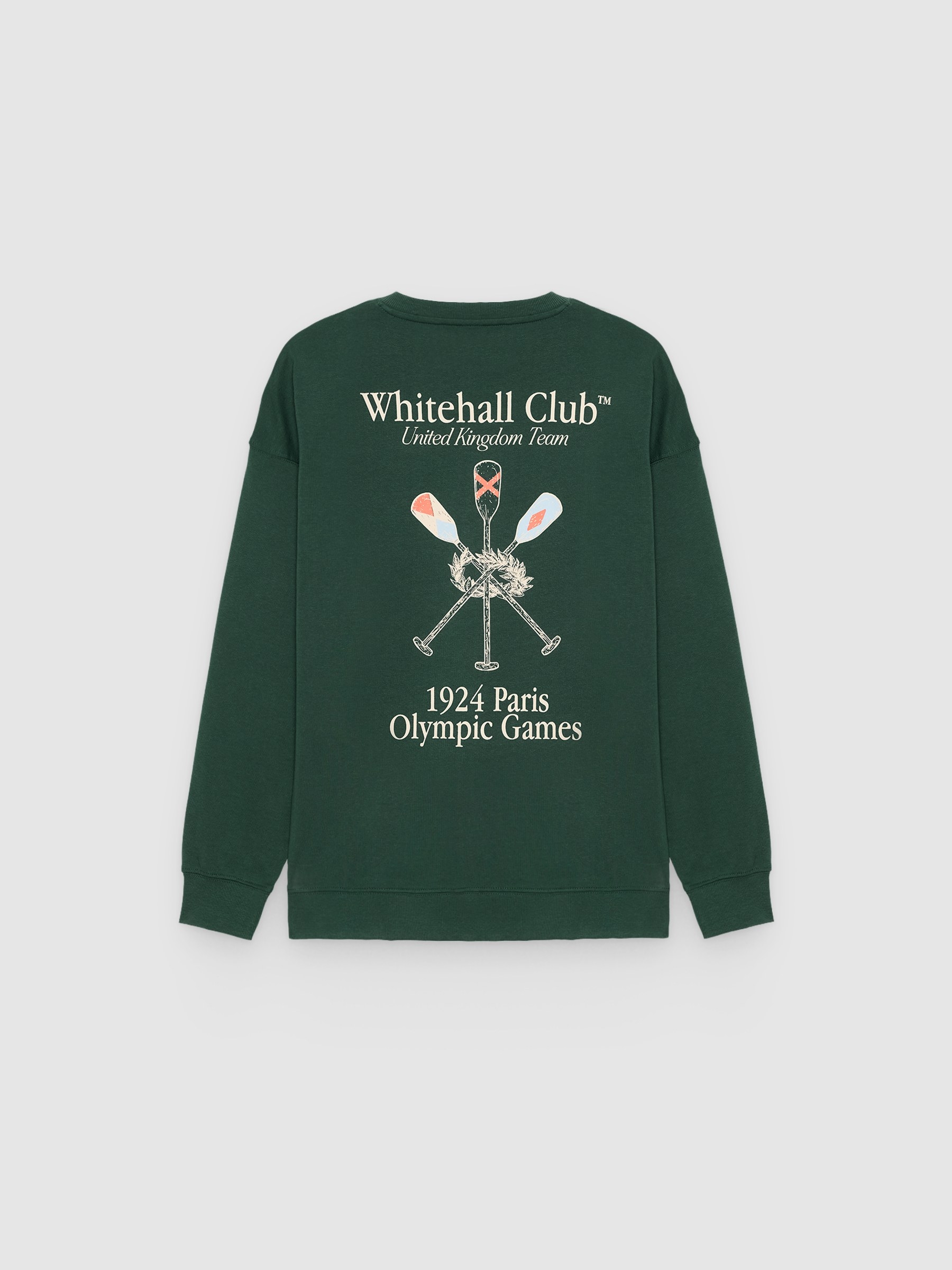 Oversized fleece sweatshirt text dark green middle front view