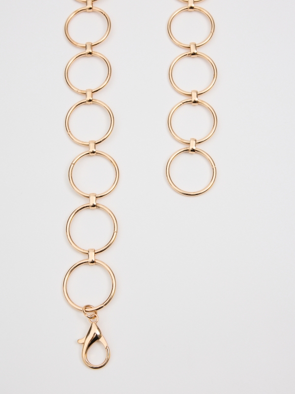 Cinto de corrente dourada com fivela redonda dourado vista superior