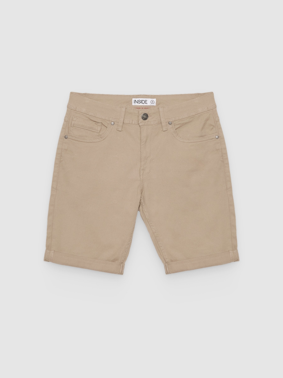 %Pto% Bermuda slim gabardine beige front view