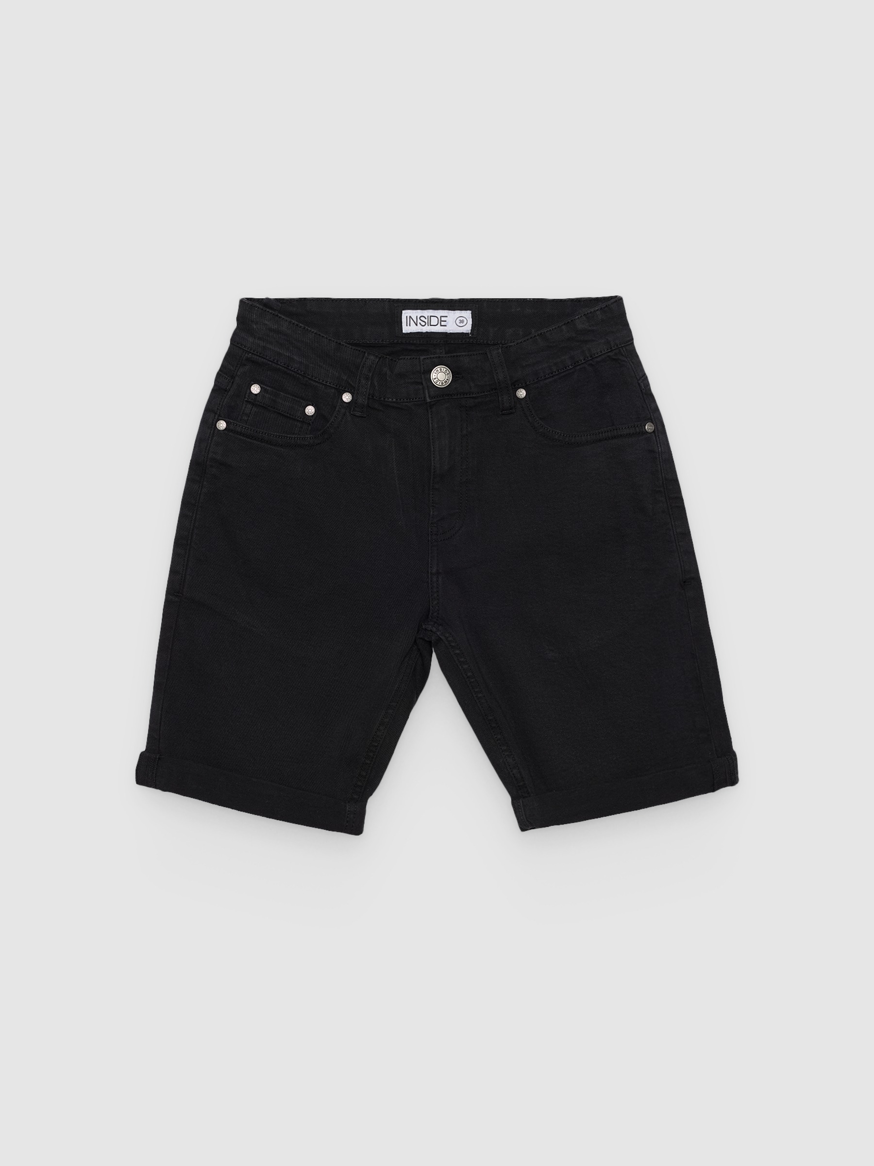 Slim fit denim bermuda black middle front view