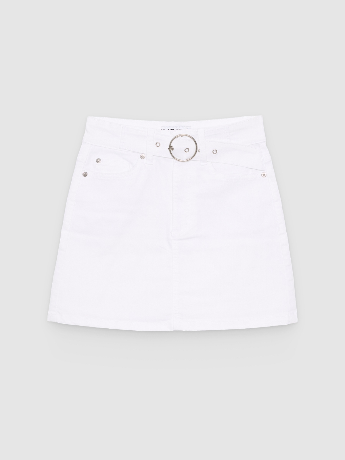 %Pto% Saia mini sarja com cinto branco vista frontal