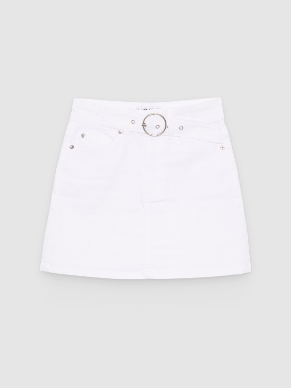  Mini twill skirt with belt white front view