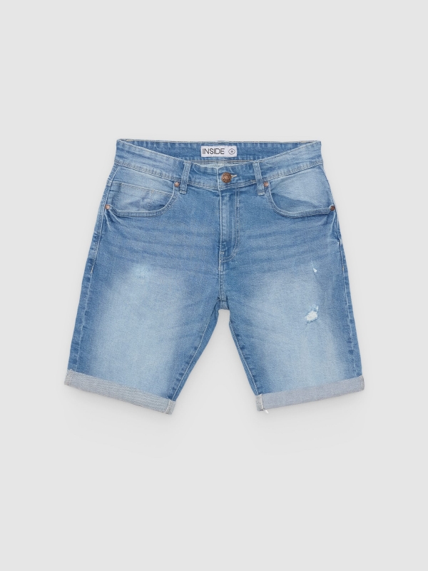  Regular fit ripped denim Bermuda shorts blue front view