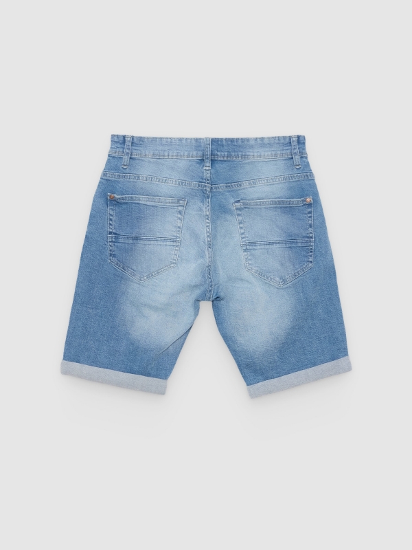 Bermuda jeans rasgada regular fit azul vista traseira