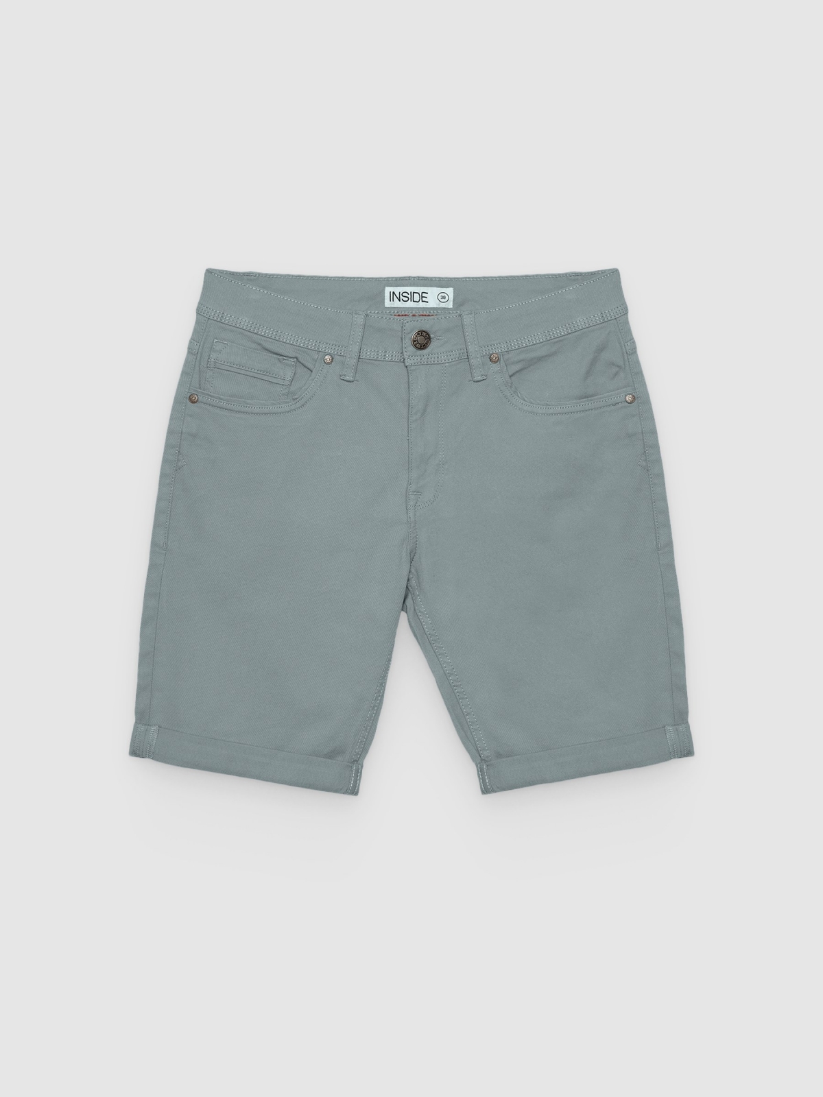 %Pto% Gabardina slim Bermuda cinza vista frontal