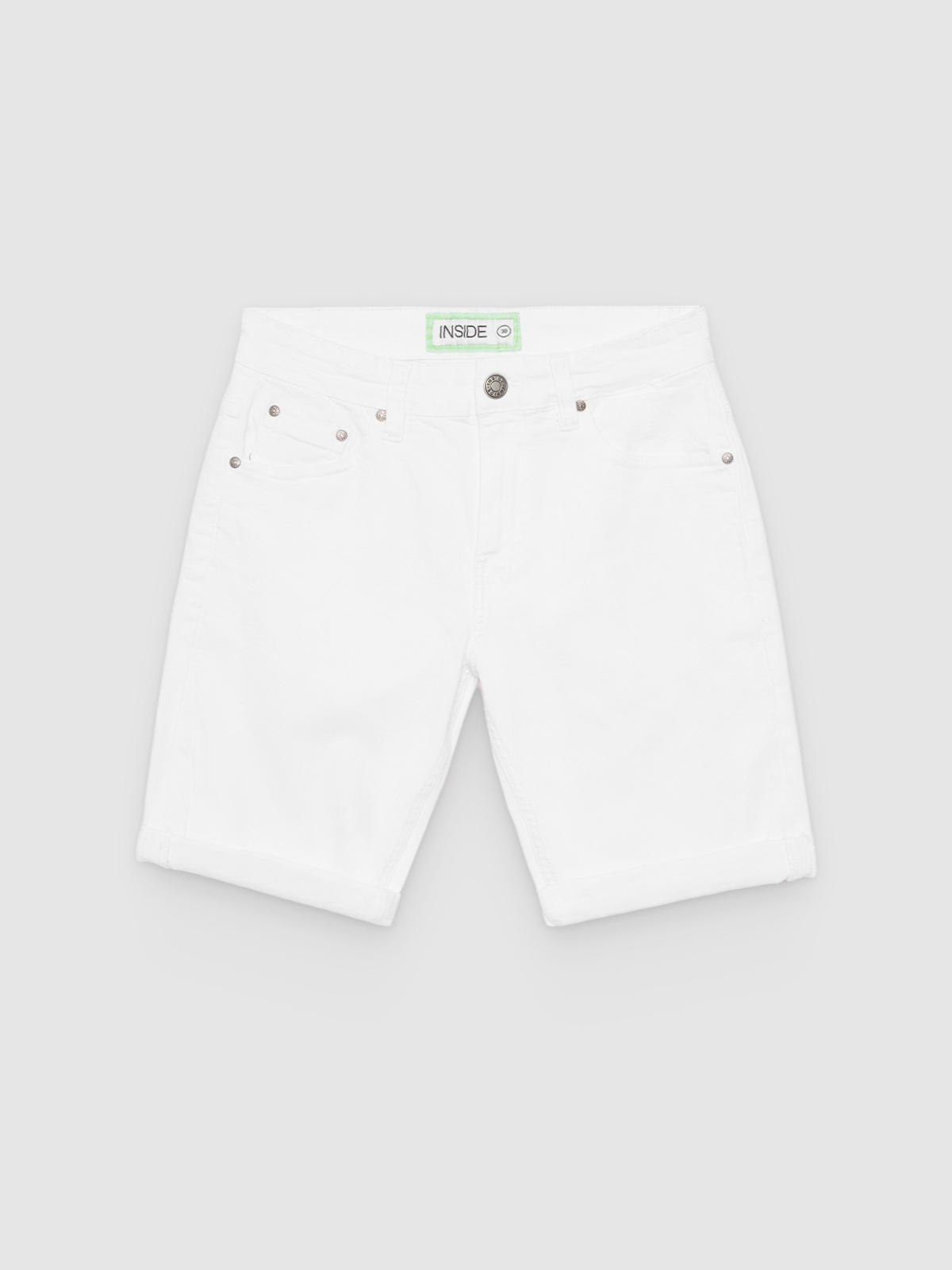 %Pto% Slim fit denim bermuda white front view