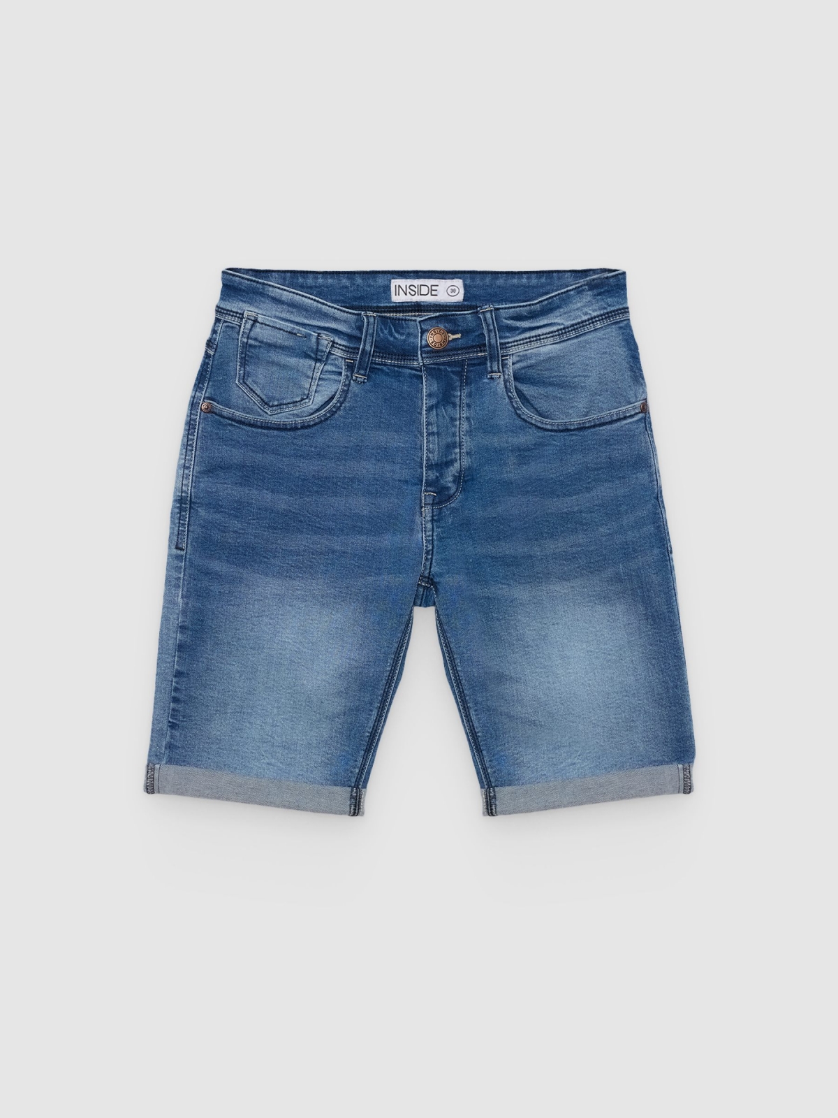 %Pto% Washed effect denim Bermuda blue front view