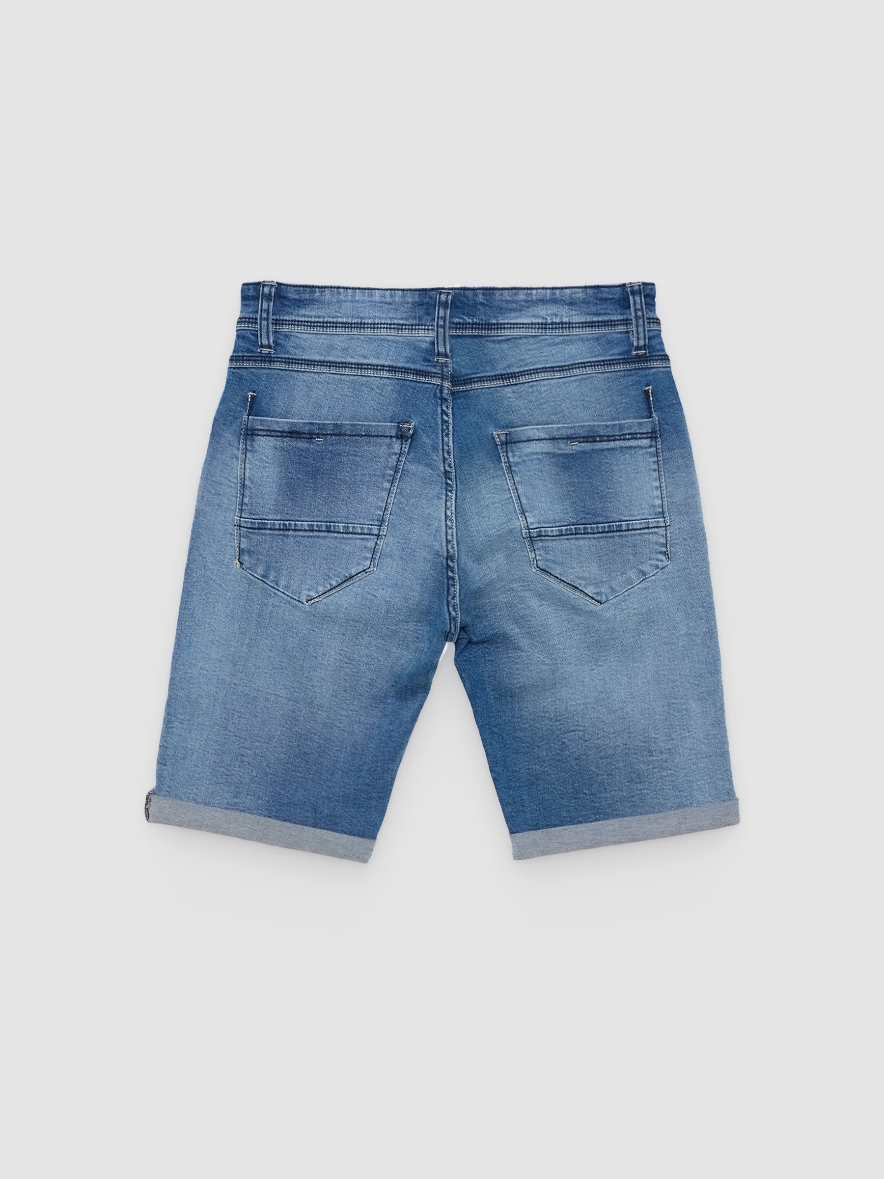 Washed effect denim Bermuda blue middle front view