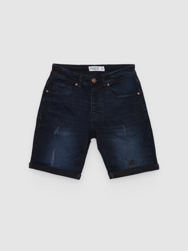  Bermuda jeans azul escuro rasgados azul vista frontal