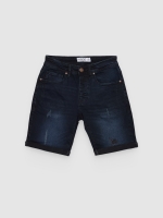 %Pto% Dark blue ripped denim Bermuda shorts blue front view