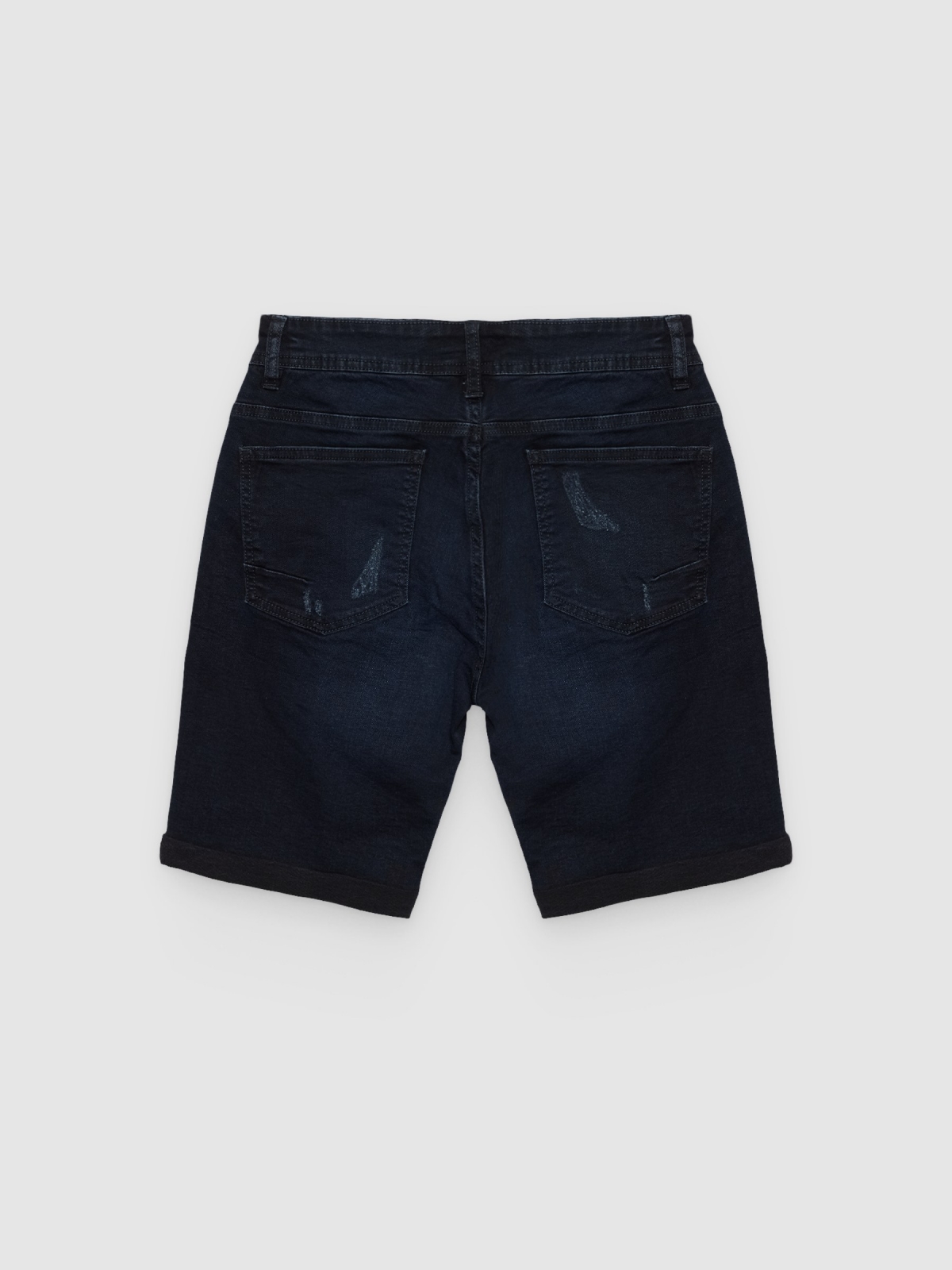 Bermuda jeans azul escuro rasgados azul vista traseira