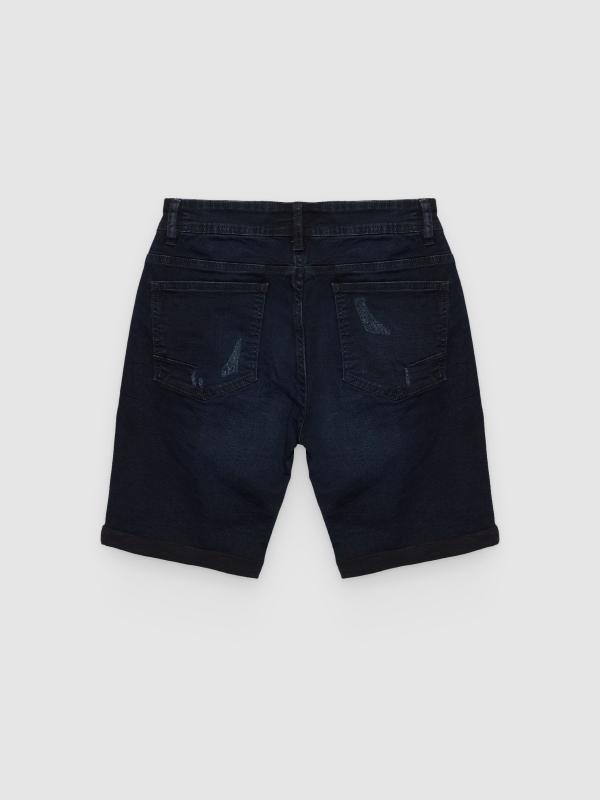 Dark blue ripped denim Bermuda shorts blue back view