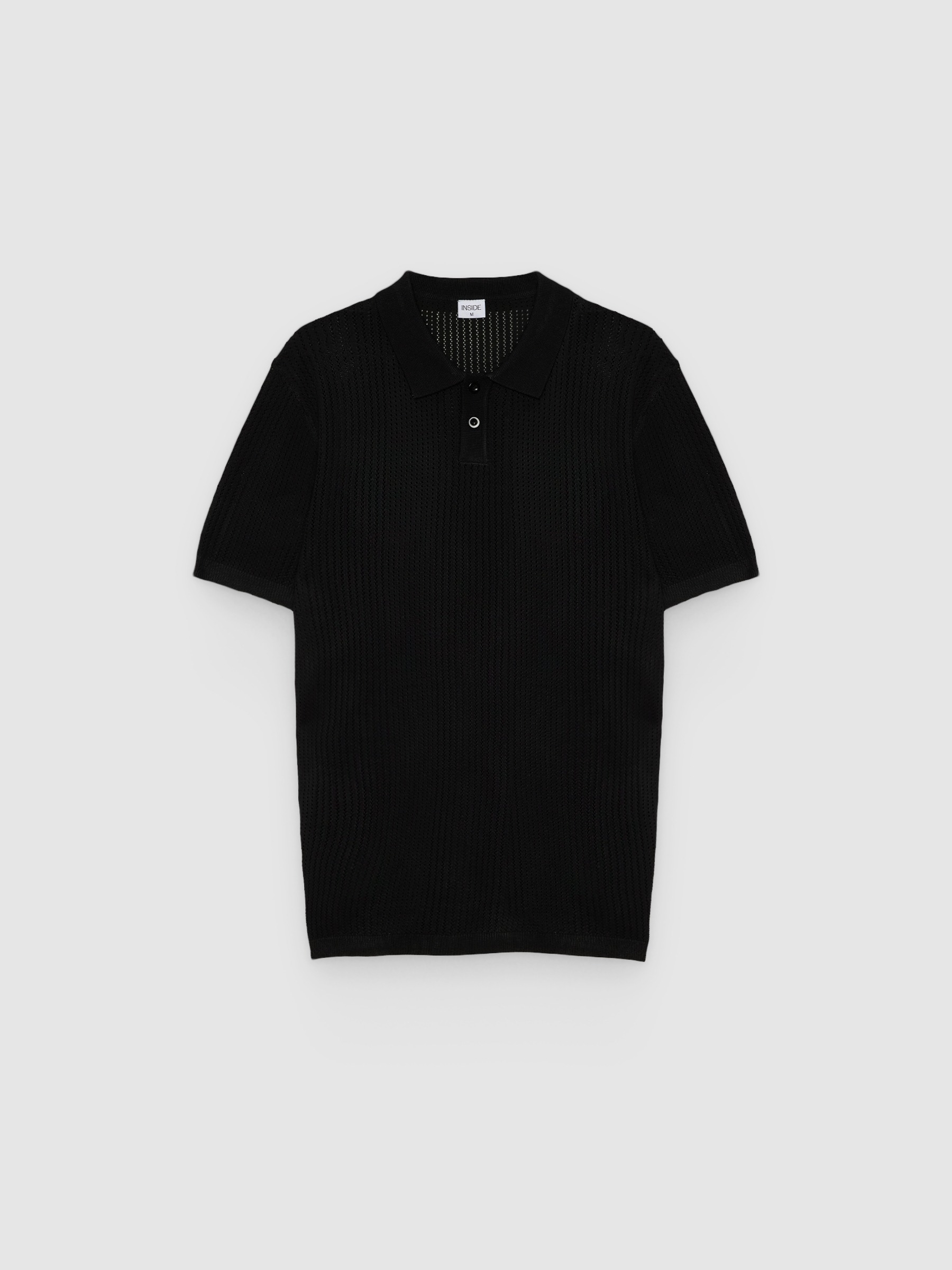 Knit polo shirt with buttons black middle front view