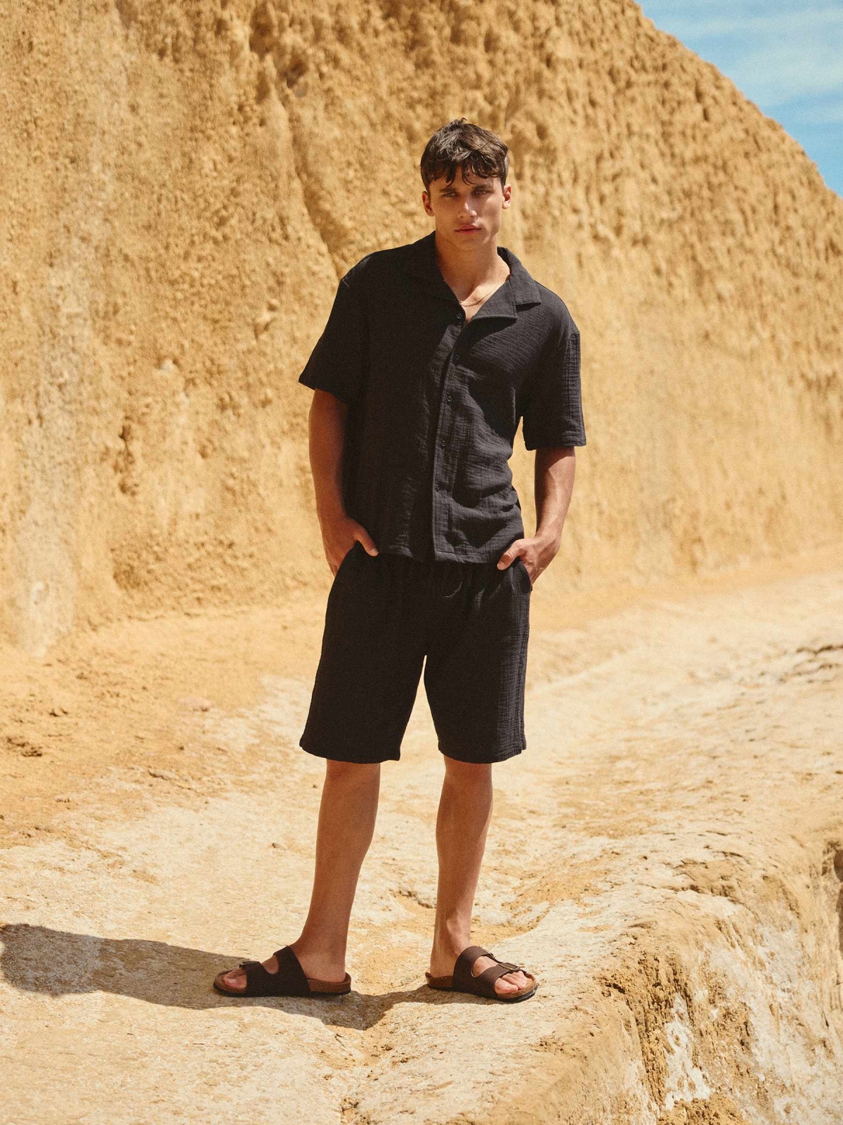 %New% Linen cargo jogger shorts navy