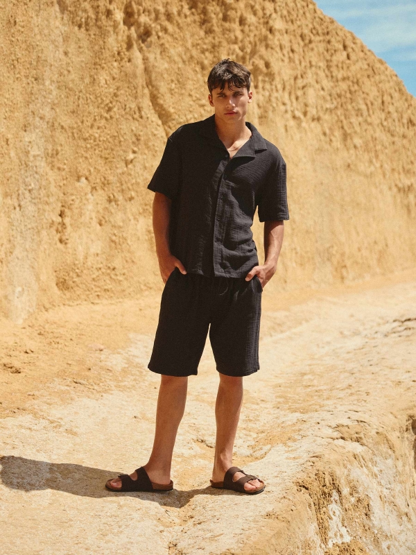  Linen cargo jogger shorts navy