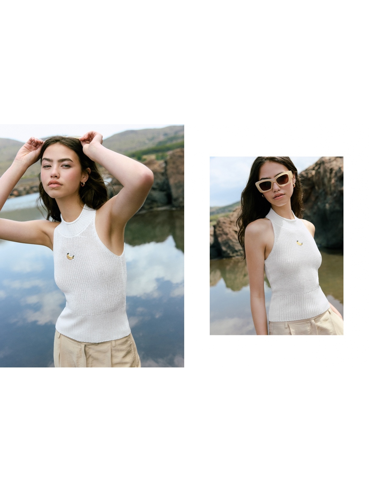 %NewExtra% Top halter crochet bordado plátano blanco