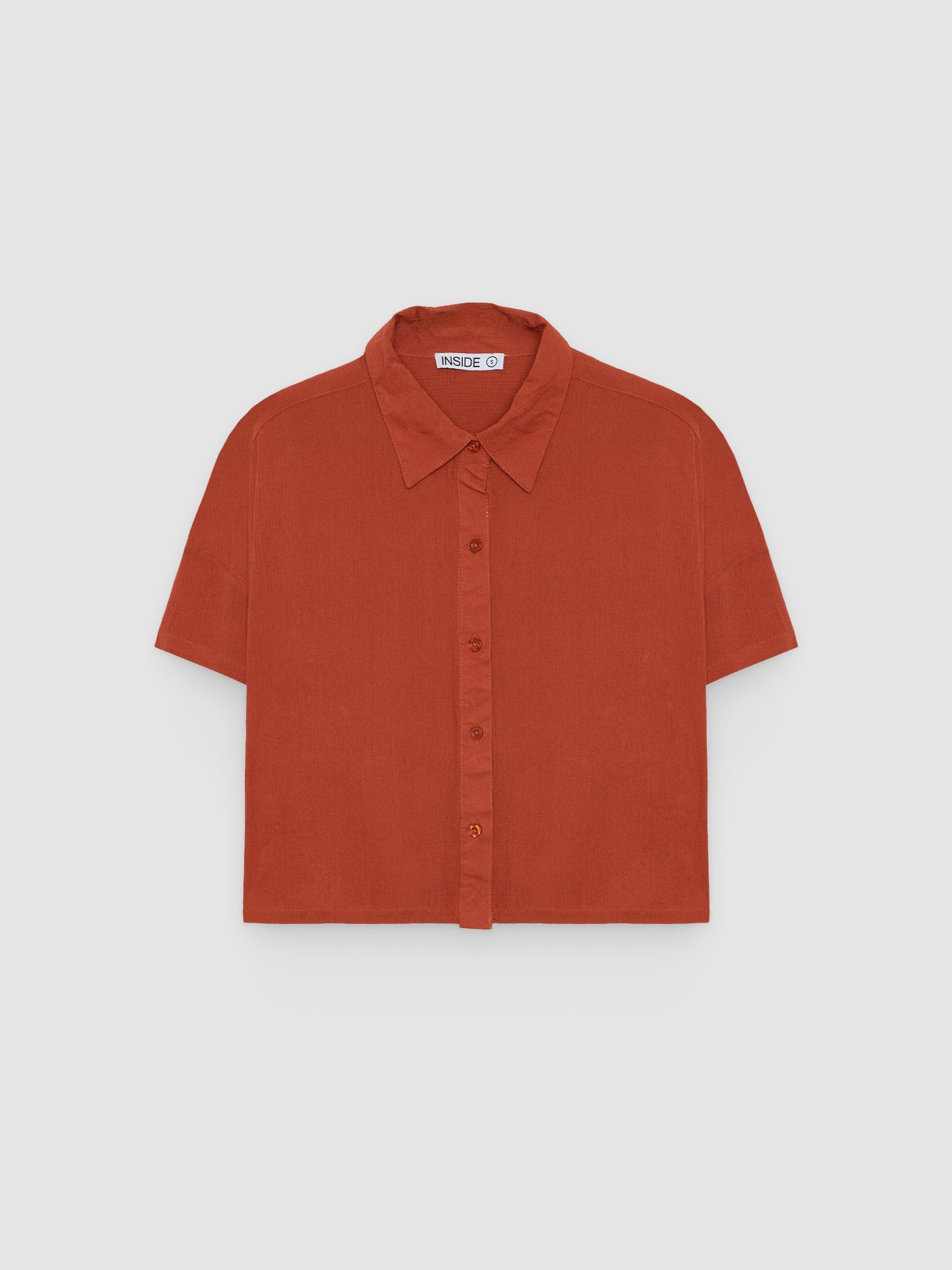 %Pto% Camisa bambula de manga curta marrom vista frontal