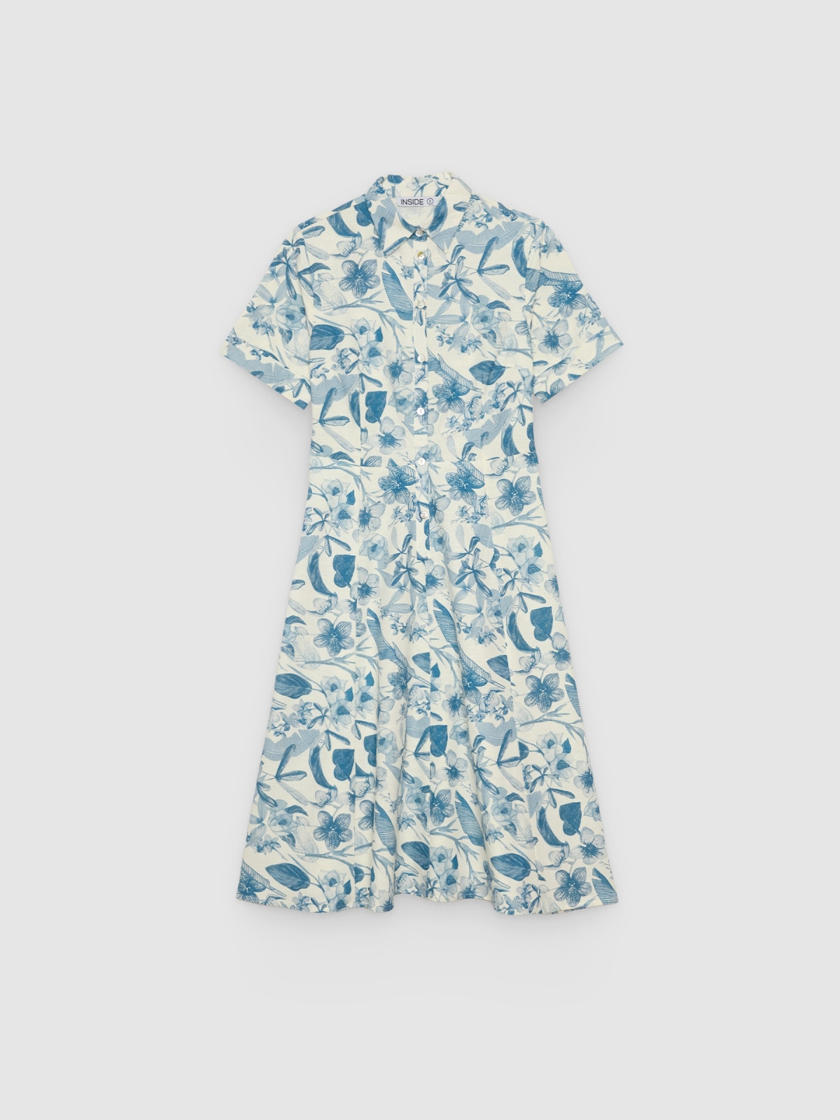 %Pto% Vestido chemise midi floral branco vista frontal