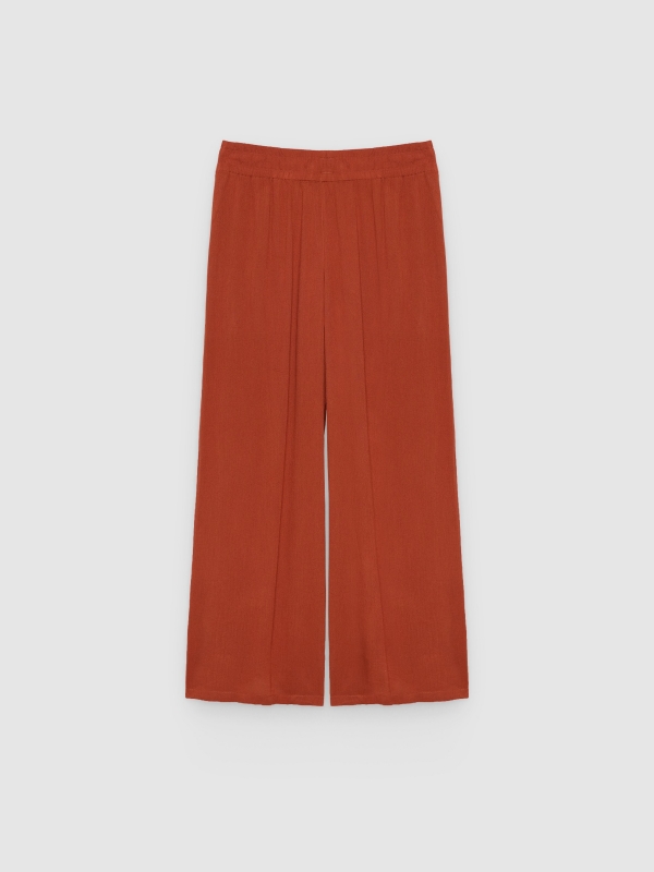 %Pto% Calça fluida bambula wide leg marrom vista frontal