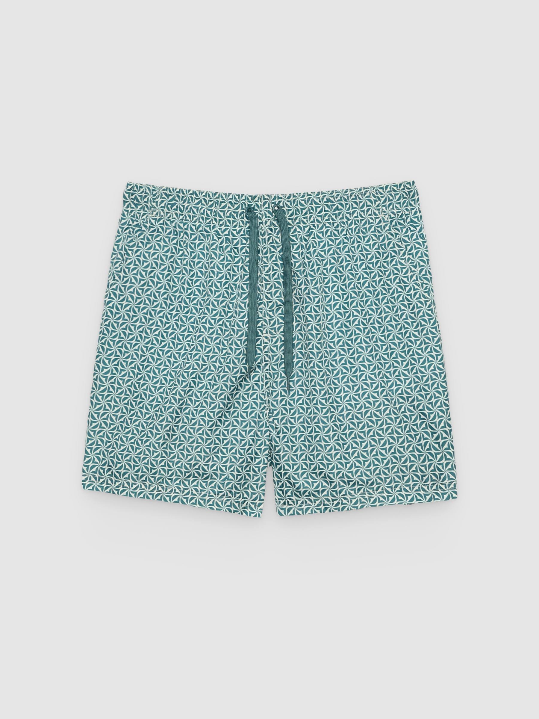 %Pto% Geometric print swimsuit teal front view