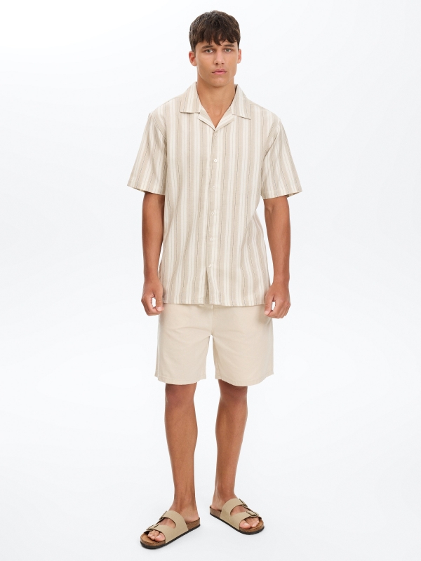 Camisa rayas punto botones crudo vista general frontal