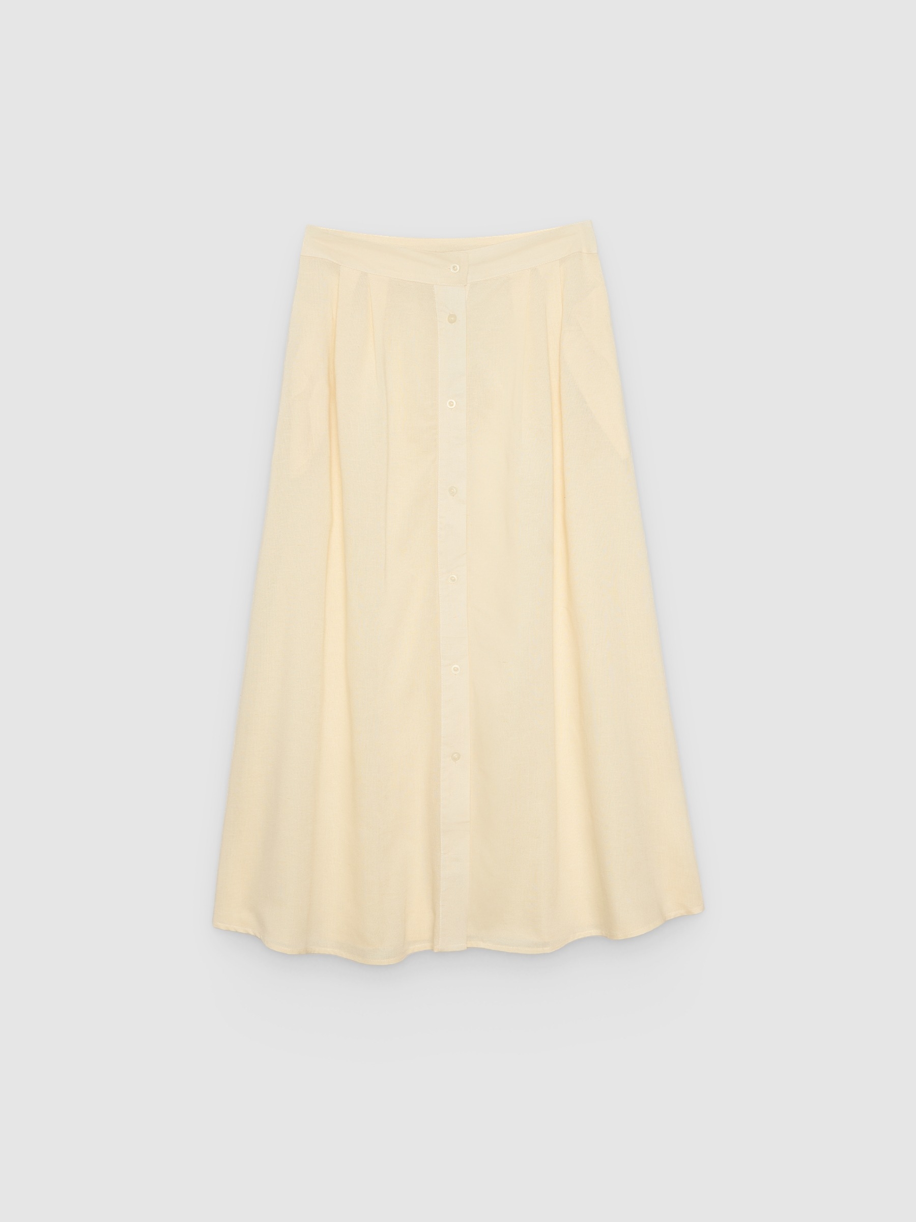 %Pto% Pleated midi skirt with buttons raw front view