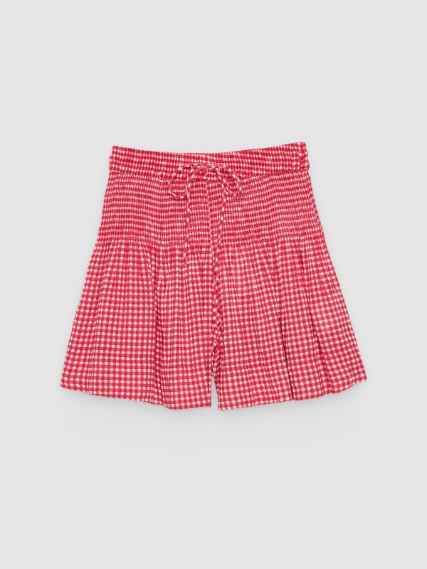  Viscose gingham honeycomb shorts carmine front view