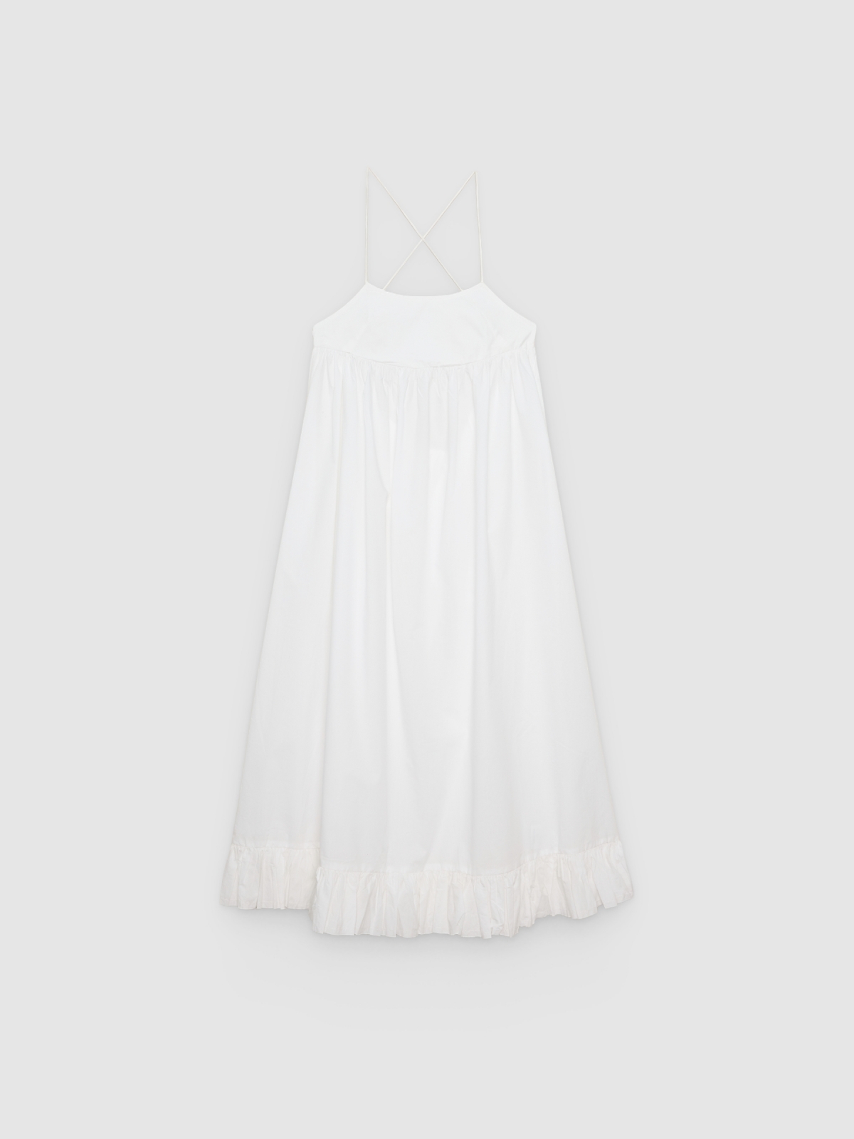%Pto% Vestido maxi de popeline com babados branco vista frontal