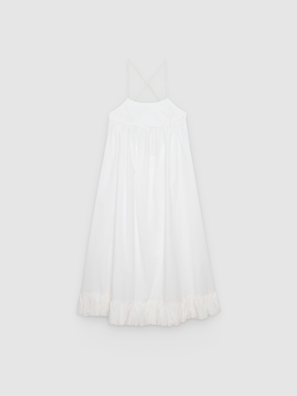  Vestido maxi popelín con volantes blanco vista frontal