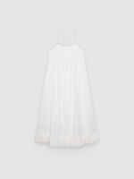 %Pto% Vestido maxi de popeline com babados branco vista frontal