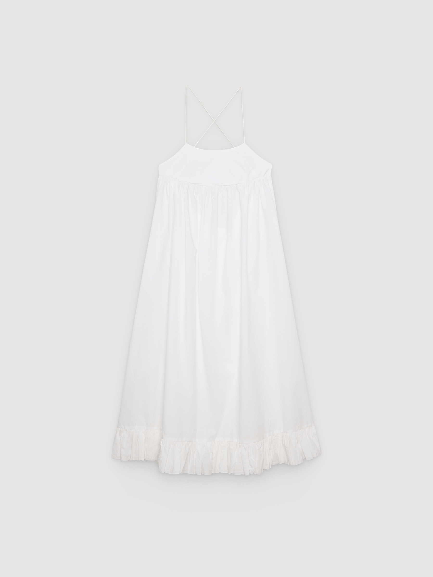 %Pto% Vestido maxi popelín con volantes blanco vista frontal
