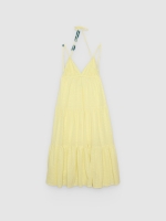 %Pto% Swiss embroidered maxi dress with straps pastel yellow front view