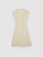 %Pto% Vestido midi de linho com carcela crua vista frontal
