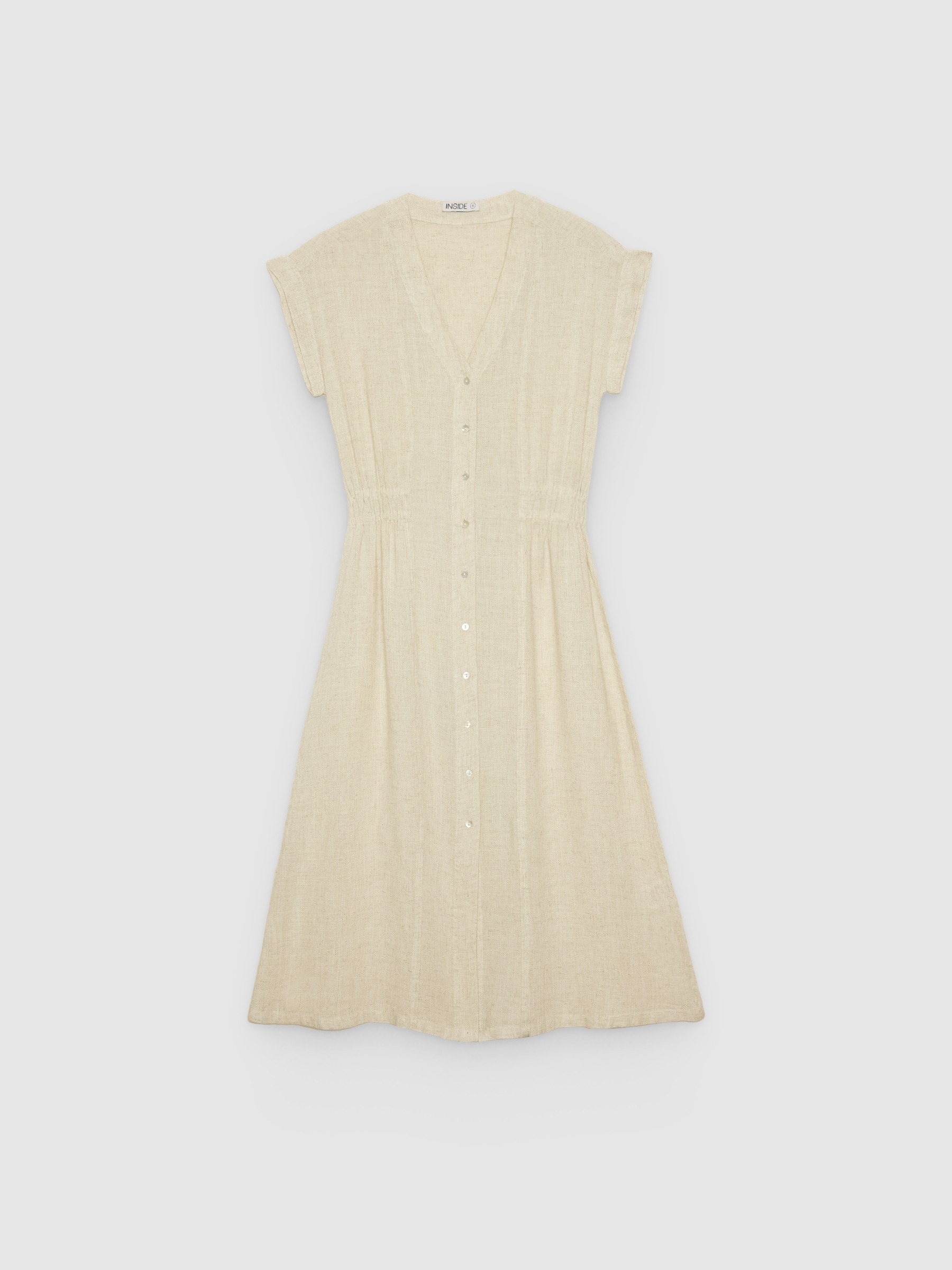 %Pto% Midi linen dress with placket raw front view