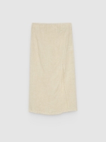%Pto% Gathered midi linen skirt with slit white front view