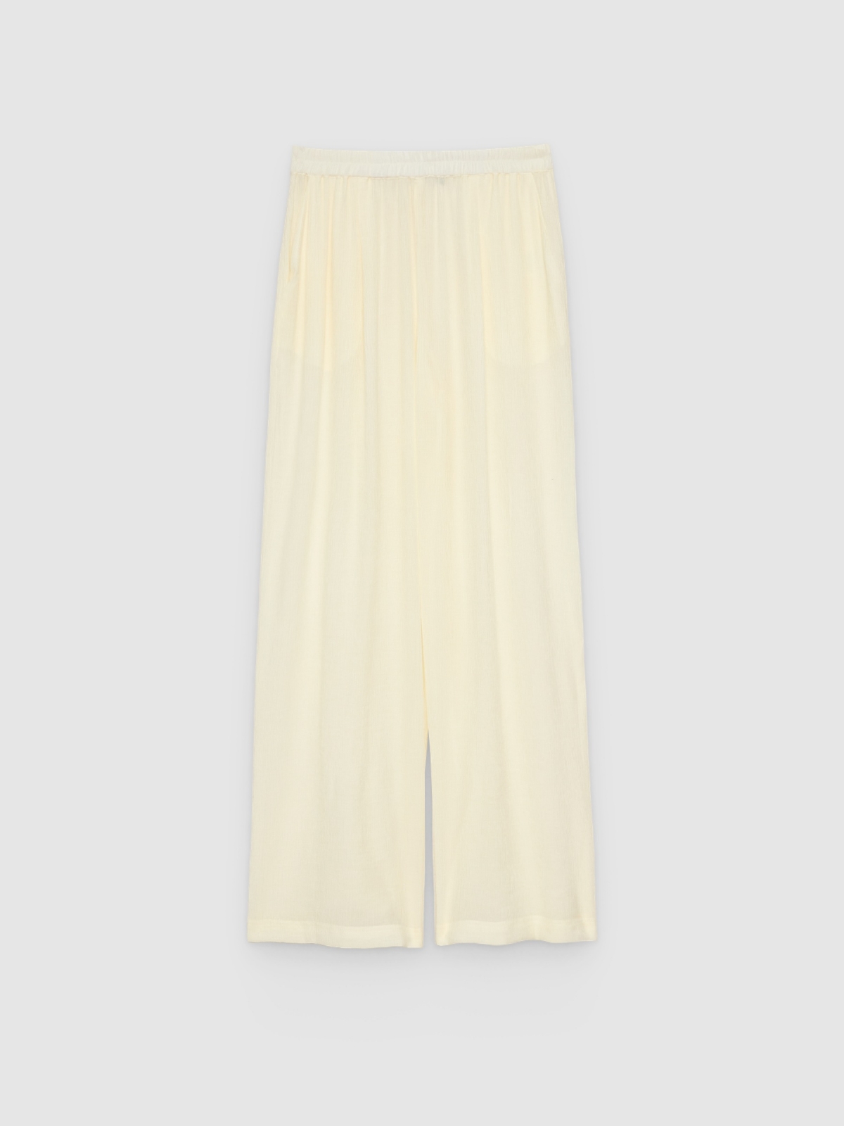 %Pto% calça wide leg cintura alta bambula bege vista frontal