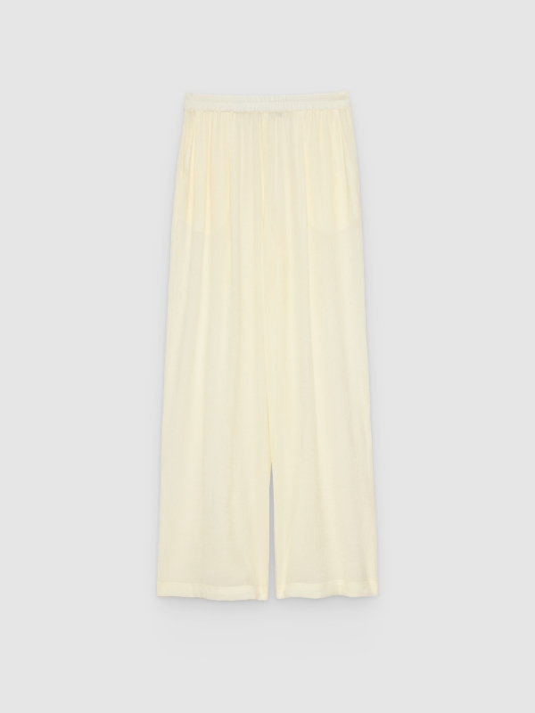  Pantalón wide leg tiro alto bambula beige vista frontal
