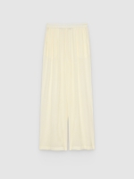 %Pto% calça wide leg cintura alta bambula bege vista frontal