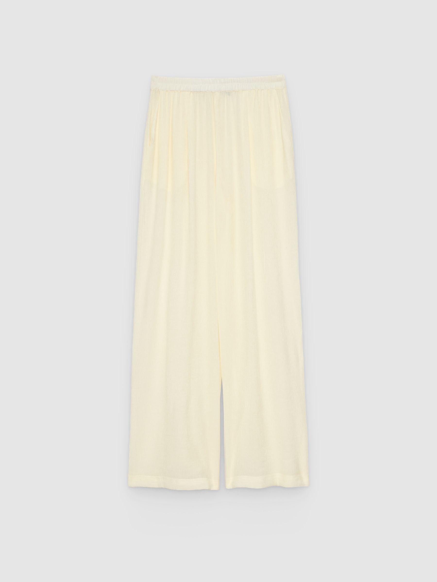 %Pto% calça wide leg cintura alta bambula bege vista frontal